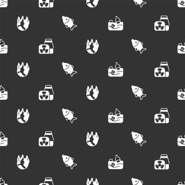 Okyanus kirliliğini, nükleer enerji santralini, küresel ısınma ateşini ve ölü balıkları sorunsuz bir kalıba sokun. Vektör