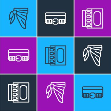 Bandana ya da motorcu eşarbı, kibrit kutusu kibritleri ve av kartuşu kemeri simgesi. Vektör