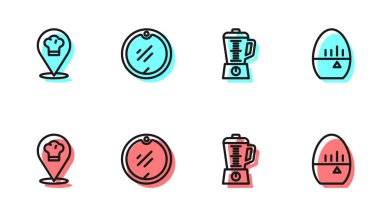 Hat karıştırıcı, yeri olan şef şapkası, kesme tahtası ve mutfak zamanlayıcı simgesi. Vektör