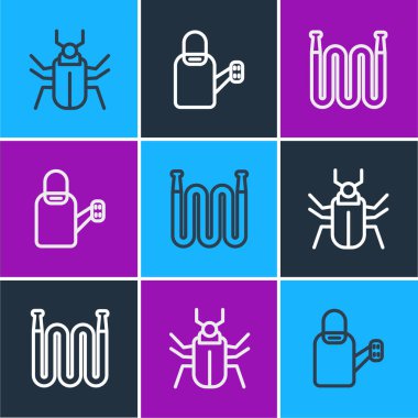 Hat böceği sineği, bahçe hortumu ve sulama kutusu ikonu. Vektör