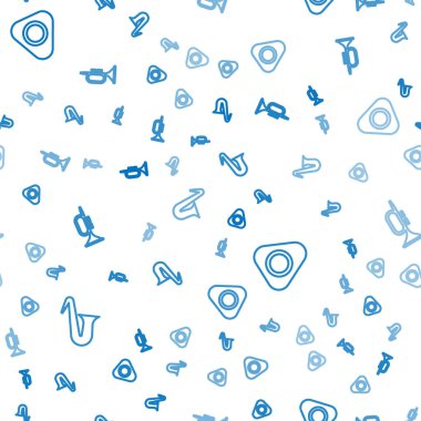 Müzik aletli saksafon, gitar penası ve trompeti pürüzsüz desenlere ayarlayın. Vektör