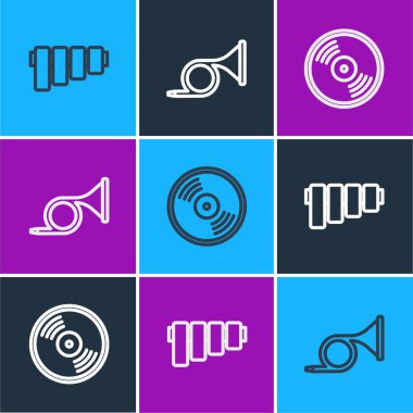 Pan flütü, Vinil disk ve Trompet simgesini ayarla. Vektör