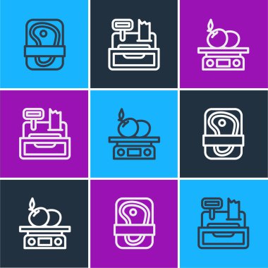 Et paketleme bifteği, ürün için elektronik teraziler ve kasa simgesi. Vektör