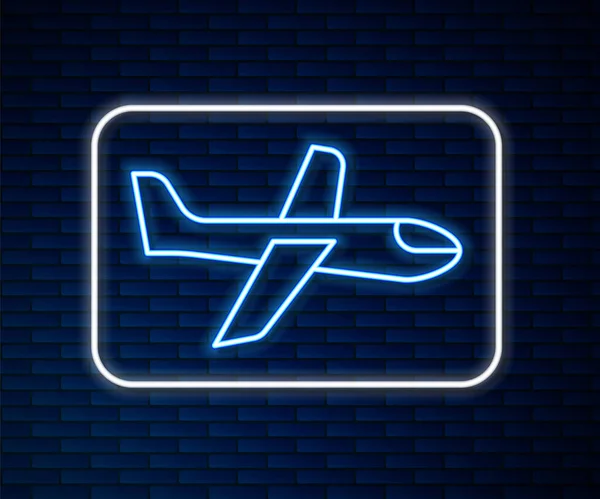 Leuchtende Leuchtschrift Flugzeug Symbol Isoliert Auf Backsteinwand Hintergrund Fliegende Flugzeug — Stockvektor