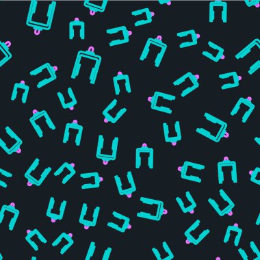 Havaalanı simgesindeki çizgi metal dedektörü siyah arkaplandaki kusursuz deseni izole etti. Havaalanı güvenlik görevlisi metal dedektör kontrol noktasında. Vektör İllüstrasyonu.