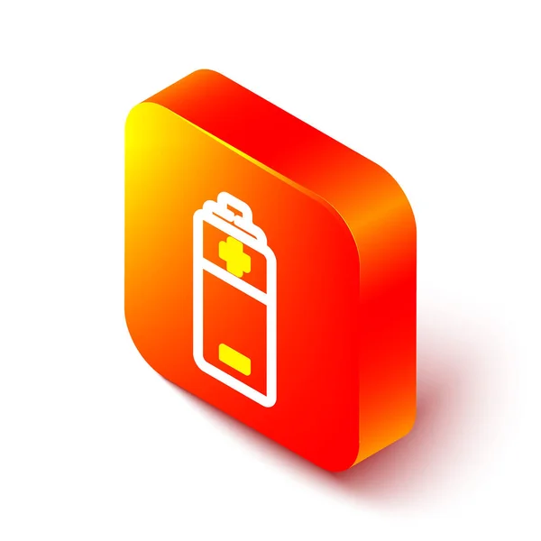 Izometrická Čára Ikona Baterie Izolovaná Bílém Pozadí Symbol Blesku Oranžový — Stockový vektor