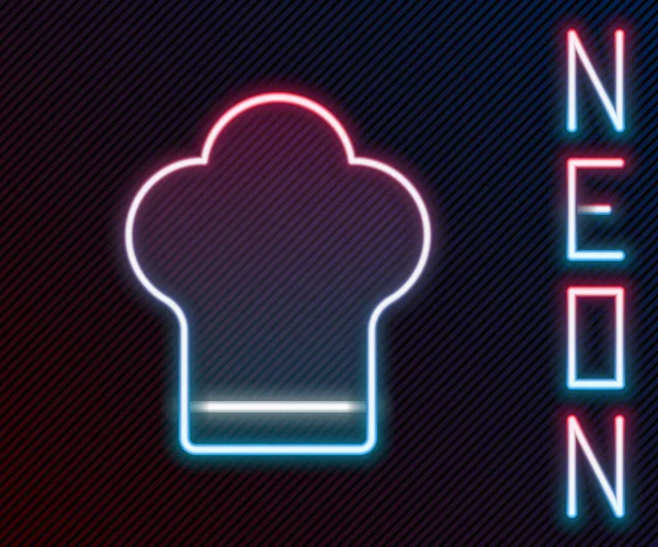 Glödande Neon Linje Chef Hatt Ikon Isolerad Svart Bakgrund Matlagningssymbol — Stock vektor