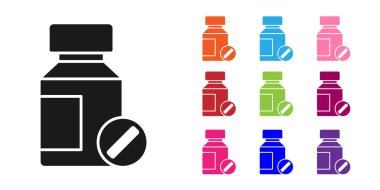 Siyah sakinleştirici haplar beyaz arka planda izole edilmiş. Simgeleri renklendirin. Vektör.