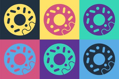 Renkli arka planda izole edilmiş tatlı jöleli Pop Art Donut. Vektör.
