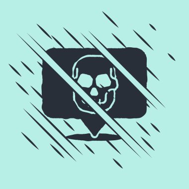 Siyah Kafatası simgesi yeşil arkaplanda izole edildi. Mutlu Cadılar Bayramı Partisi. Arıza tarzı. Vektör.