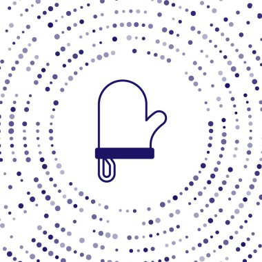 Mavi fırın eldiveni simgesi beyaz arkaplanda izole edilmiş. Mutfak tutacağı işareti. Yemek eldiveni. Soyut çember rastgele noktalar. Vektör.