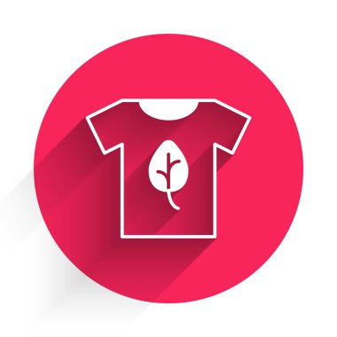 Beyaz Vegan gömlek ikonu beyaz arkaplanı izole etti. Kırmızı daire düğmesi. Vektör.