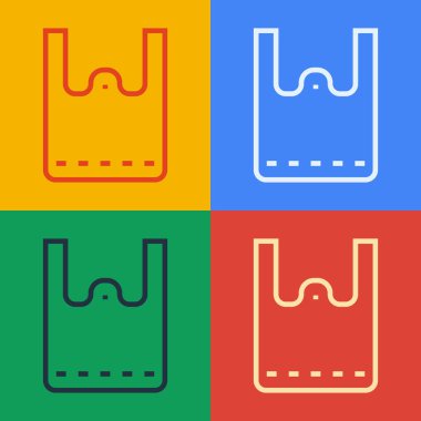 Pop sanat eseri kağıt poşet ikonu renk arkaplanında izole edilmiş. Paket işareti. Vektör.