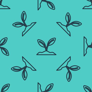 Yeşil arka planda siyah çizgi filiz ikonu izole edilmiş pürüzsüz desen. Tohum ve tohum. İşaret bırakıyor. Yaprak doğası. Vektör.