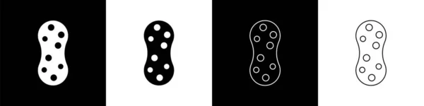 Set Schwamm Mit Blasen Symbol Isoliert Auf Schwarz Weißem Hintergrund — Stockvektor