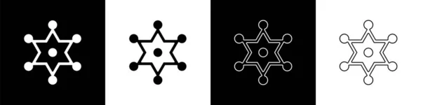 Setzen Sie Hexagramm Sheriff Symbol Isoliert Auf Schwarz Weißem Hintergrund — Stockvektor