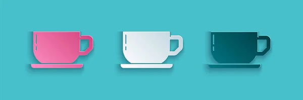 Paper Cut Coffee Cup Icon Isolated Blue Background Tea Cup — Stock Vector