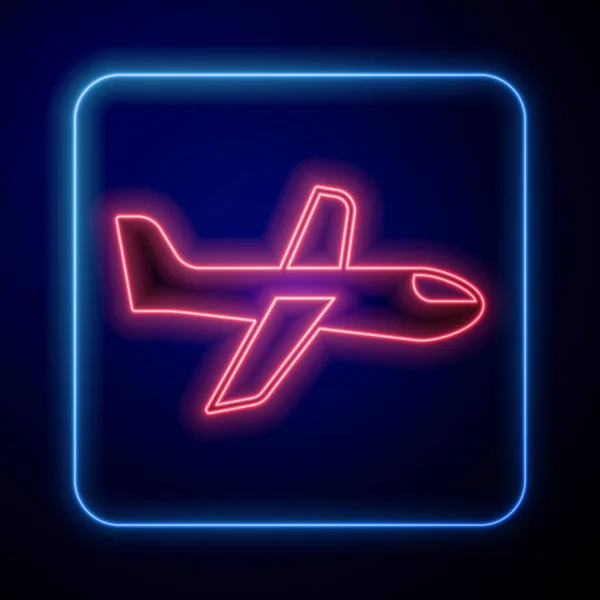 Leuchtendes Neon Plane Symbol Isoliert Auf Schwarzem Hintergrund Fliegende Flugzeug — Stockvektor