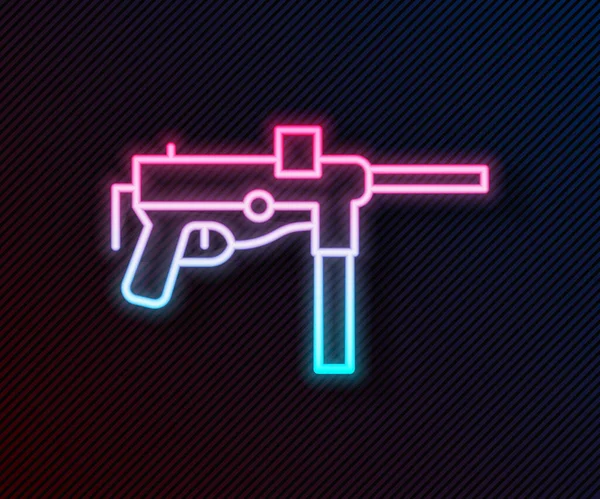 Brillante Línea Neón Subametralladora Icono Pistola Grasa Aislado Fondo Negro — Vector de stock