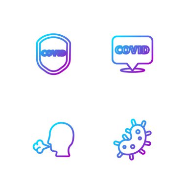 Hat virüsü, öksüren adam, virüsten koruyan kalkan ve olay yerinde Corona covid-19. Renk simgeleri. Vektör.