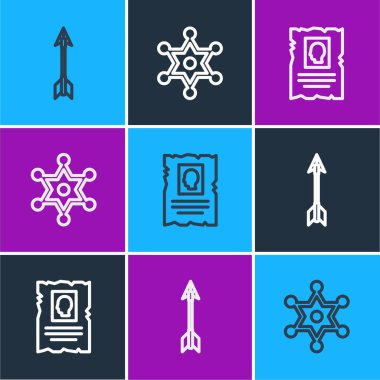 Çizgiyi aşan oklar, Batı posterleri ve Hexagram şerif ikonu. Vektör.