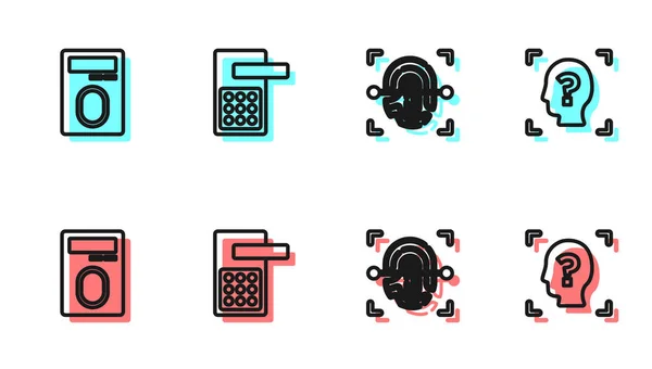 Set Line Huella Dactilar Con Cerradura Puerta Digital Icono Reconocimiento — Vector de stock