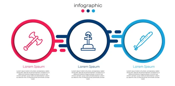 Establezca Línea Hacha Guerra Tumba Soldado Submarino Plantilla Infografía Empresarial — Vector de stock