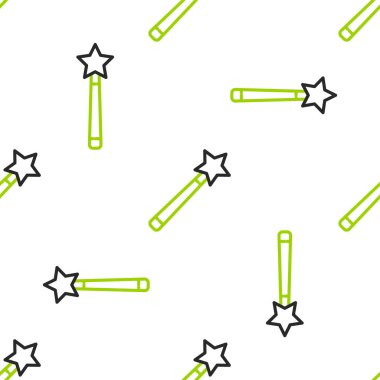 Çizgi Sihirli değnek simgesi beyaz arkaplanda izole edilmiş kusursuz desen. Yıldız şeklinde sihirli aksesuar. Sihirli güç. Vektör İllüstrasyonu.