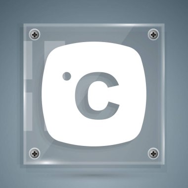Beyaz Celsius simgesi gri arkaplanda izole edildi. Kare cam paneller. Vektör.