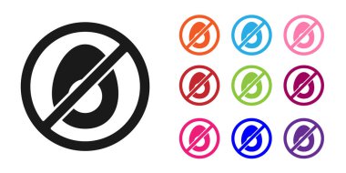 Siyah et simgesi yok. Siyah arkaplan izole edilmiş. Fast food yasak - vejetaryen yiyecekler. Simgeleri renklendirin. Vektör.