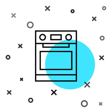 Beyaz arkaplanda siyah çizgi fırın simgesi izole edildi. Fırın tabelası. Rastgele dinamik şekiller. Vektör.