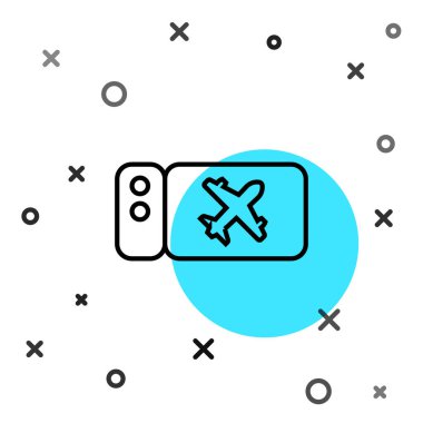 Siyah hat uçak bileti ikonu beyaz arka planda izole edildi. Uçak bileti. Rastgele dinamik şekiller. Vektör.