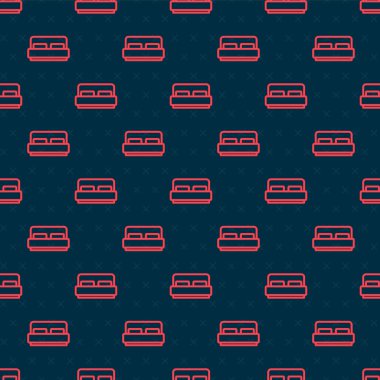 Kırmızı çizgi otel yatak odası ikonu siyah arka planda kusursuz desen izole etti. Vektör.