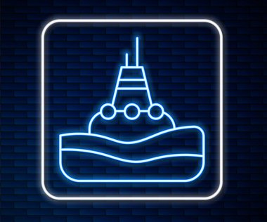 Tuğla duvarda izole edilmiş deniz ikonu üzerinde parlayan neon hattı yüzen şamandıra. Vektör.