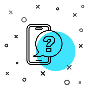 Siyah Hat Telefon, beyaz arka planda 24 saatlik destek ikonu izole edildi. Tüm gün müşteri destek merkezi. Tam zamanlı çağrı servisi. Rastgele dinamik şekiller. Vektör.