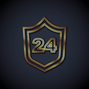 Altın Hat Telefon 24 saat destek ikonu siyah arkaplanda izole edildi. Tüm gün müşteri destek merkezi. Tam zamanlı çağrı servisi. Vektör.