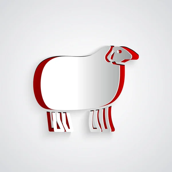 Papier Gesneden Schapen Pictogram Geïsoleerd Grijze Achtergrond Dierensymbool Papierkunst Stijl — Stockvector