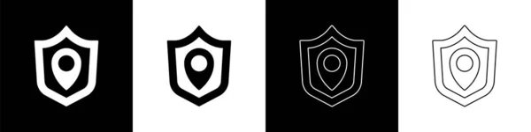 Positionsschild Symbol Isoliert Auf Schwarzem Und Weißem Hintergrund Setzen Versicherungskonzept — Stockvektor