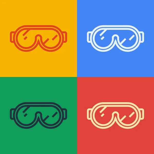 Pop Art Line Icono Gafas Esquí Aisladas Sobre Fondo Color — Vector de stock