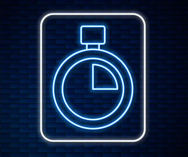 Zářící Neonová Čára Ikona Stopwatch Izolovaná Pozadí Cihlové Stěny Časový — Stockový vektor