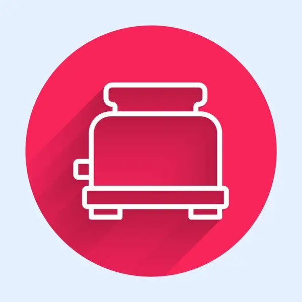 Weiße Linie Toaster Symbol Isoliert Mit Langem Schatten Roter Kreis — Stockvektor
