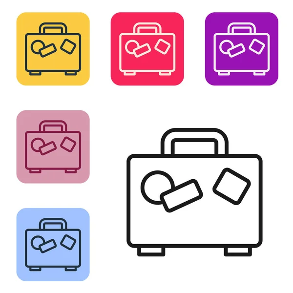 Black Line Suitcase Travel Icon Isolated White Background Traveling Baggage — Stock Vector