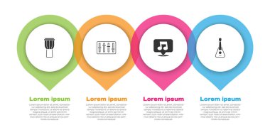 Bateri, ses karıştırıcı kumandası, nota, ton ve gitar ayarla. Ticari bilgi şablonu. Vektör