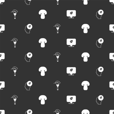 Vejetaryen yemek diyeti, içinde yaprak olan insan kafası ve pürüzsüz bir mantar deseni. Vektör