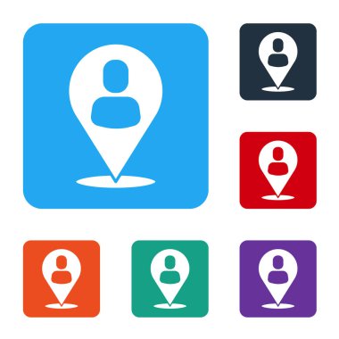 White Worker location icon isolated on white background. Set icons in color square buttons. Vector.