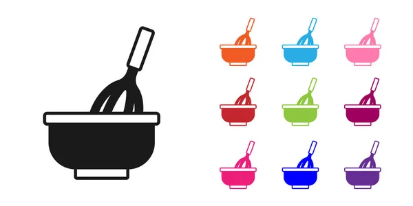 Black Kitchen Whisk Bowl Icon Isolated White Background Cooking Utensil —  Vetores de Stock