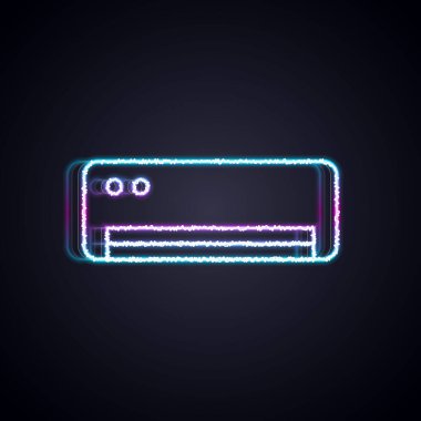 Parlayan neon hattı klima simgesi siyah arkaplanda izole edildi. Sistemin havalandırmasını böl. Soğuk ve soğuk iklim kontrol sistemi. Vektör.