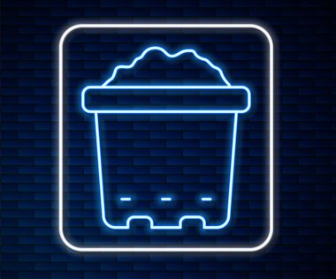 Duvarda toprak simgesi olan parlak neon çizgili tencere. Vektör.