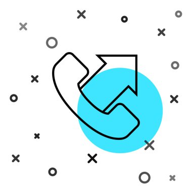 Siyah Hat Telefon, beyaz arka planda 24 saatlik destek ikonu izole edildi. Tüm gün müşteri destek merkezi. Tam zamanlı çağrı servisi. Rastgele dinamik şekiller. Vektör.