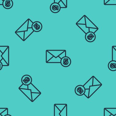 Siyah çizgi zarf simgesi yeşil arkaplanda izole edilmiş pürüzsüz desen. Mesaj konsepti alındı. Yeni, e-posta gelen mesaj, SMS. Posta servisi. Vektör.